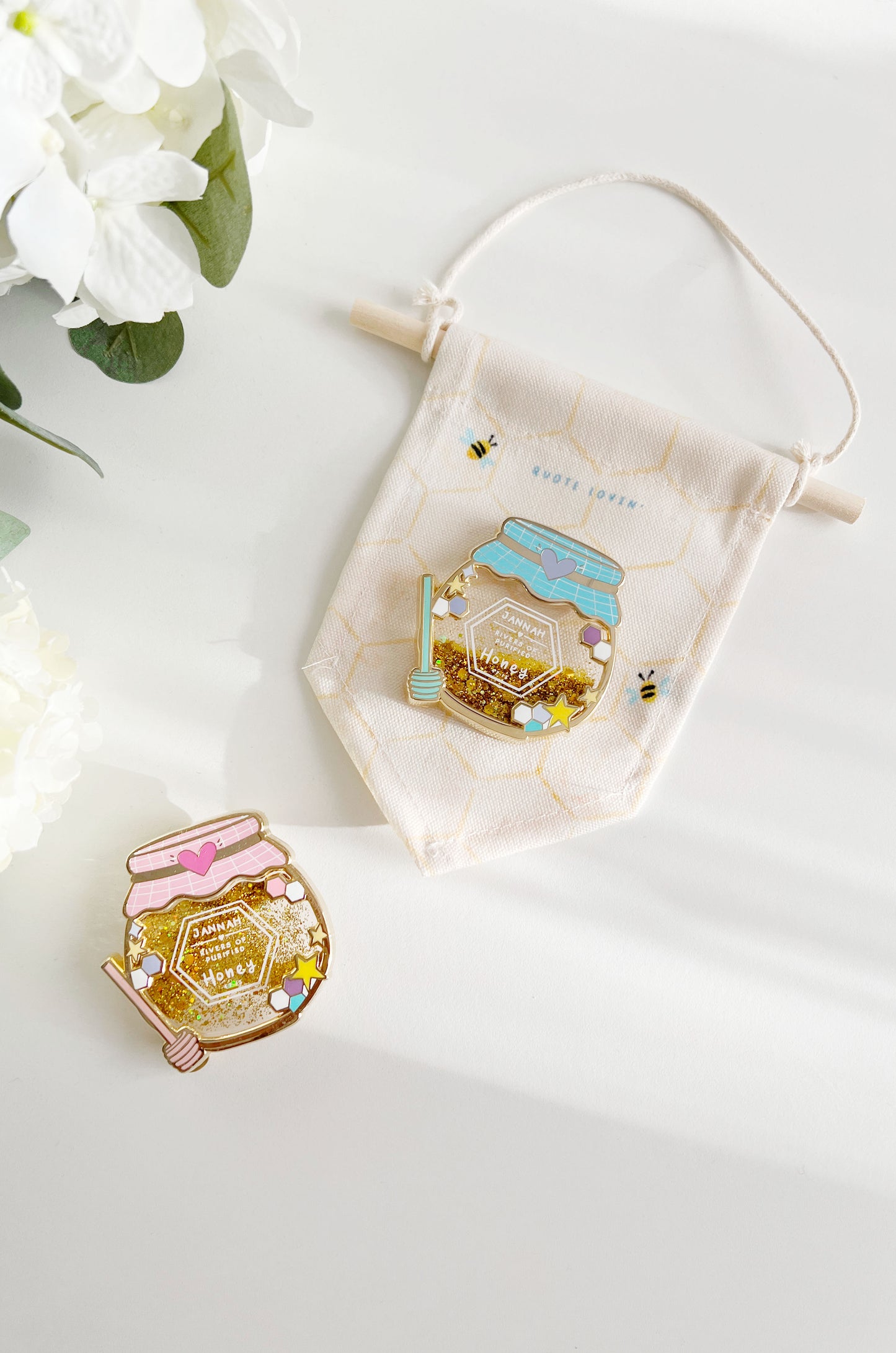 Three item bundle - Glitter liquid pin, A4 art print & enamel pin