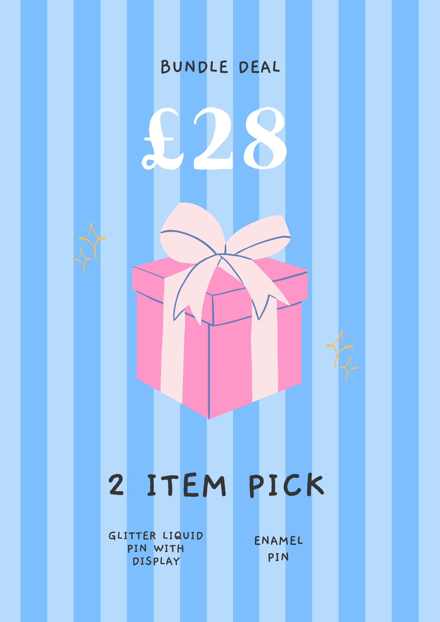 Two item bundle - Glitter Liquid pin with display banner & enamel pin